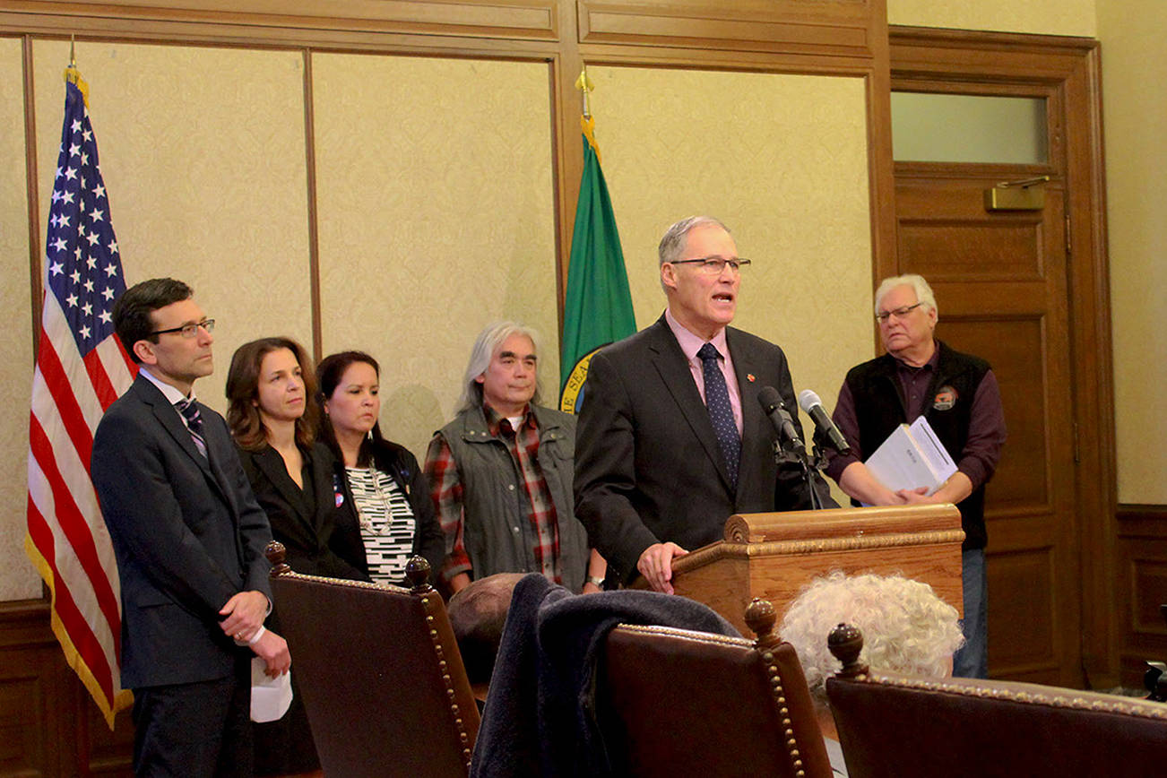 Gov. Jay Inslee voices resistance to the Trump Administration’s proposal to open the coastline to offshore drilling. Photo by Taylor McAvoy