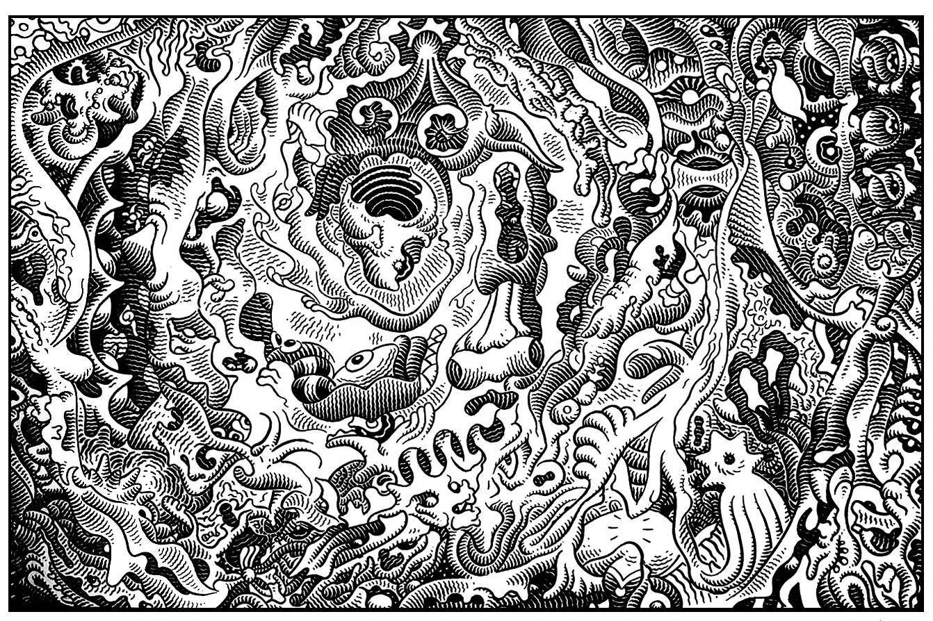 Exhibiting artist Jim Woodring’s “Vrittis” (2017)